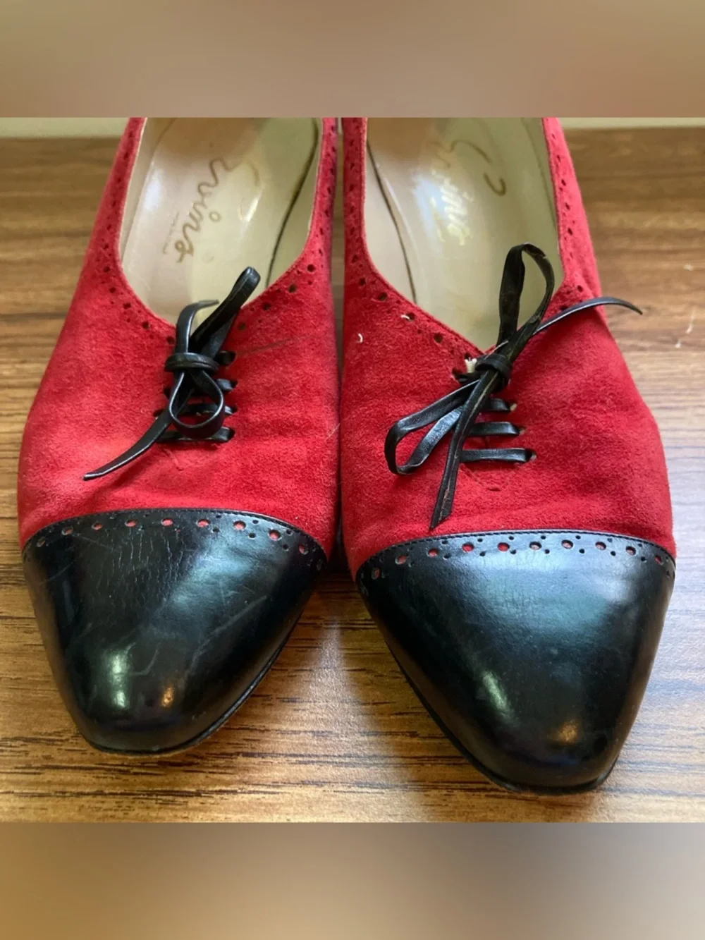 Vintage Evins Red Suede Heels 6.5